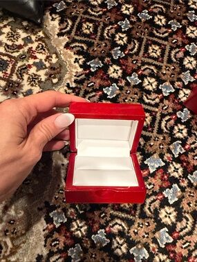 Red Jewelry Ring Box with White Interior